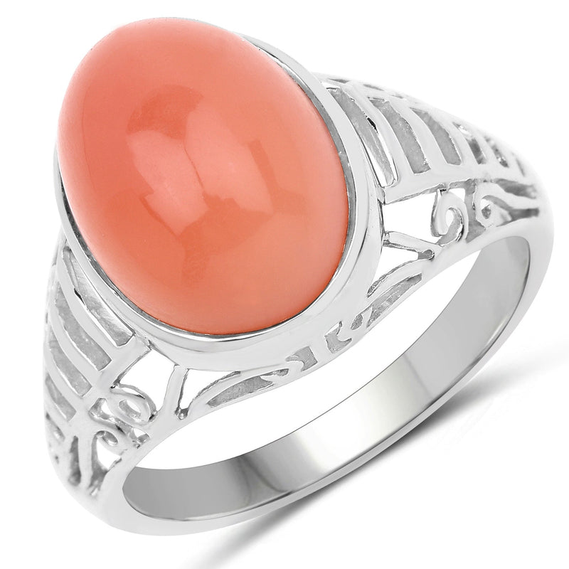Bids.com 6.00 Carat Genuine Peach Moonstone .925 Sterling Silver Ring Rings White Smoke size 7.00,size 8.00,size 9.00,size 6.00