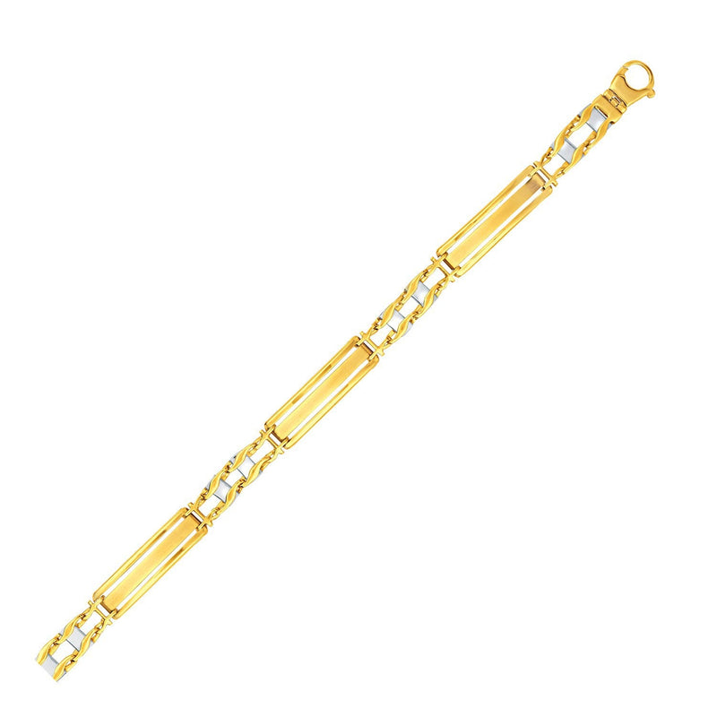 Bids.com 14k Two-Tone Gold Fancy Bar Style Men's Bracelet with Curved Connectors Bracelets White Smoke 8.25 / Two-Tone Gold