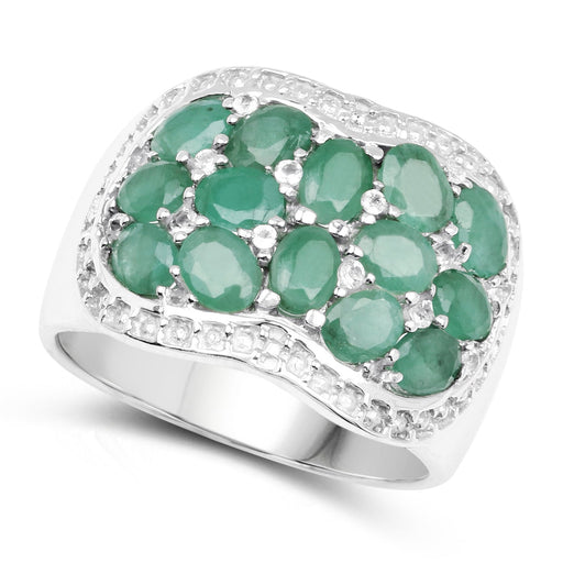 Bids.com 2.20 Carat Genuine Emerald & White Topaz .925 Sterling Silver Ring Rings White Smoke size 6.00,size 7.00,size 8.00,size 9.00,size 5.00,size 10.00