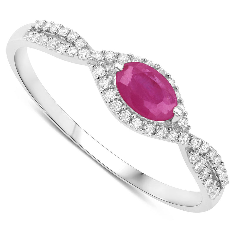 Bids.com 0.40 Carat Genuine Ruby and White Diamond 14K White Gold Ring Rings White Smoke size 5.00,size 6.00,size 7.00,size 8.00,size 9.00