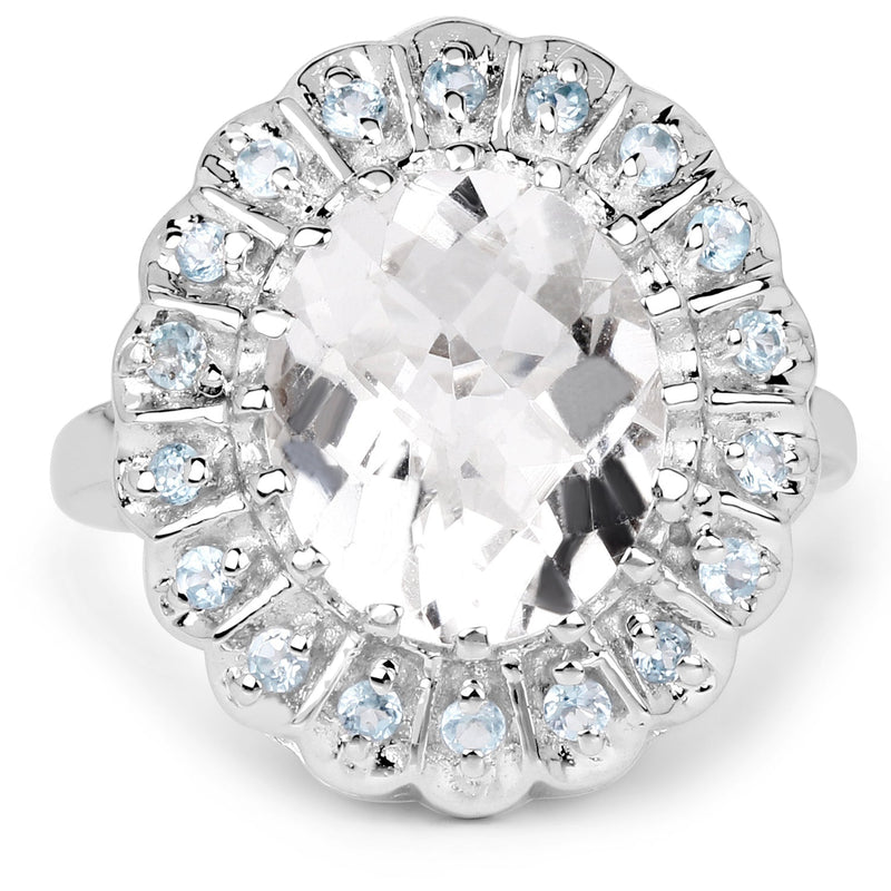 Bids.com 5.90 Carat Genuine Crystal Quartz and Swiss Blue Topaz .925 Sterling Silver Ring Rings White Smoke size 8.00,size 9.00,size 10.00,size 11.00,size 5.00,size 6.00,size 7.00