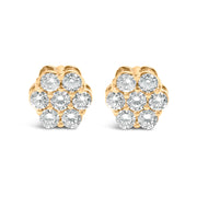 Bids.com 14K Yellow Gold 3/4 Cttw 7 Stone Floral Cluster Round Brilliant Cut Diamond Stud Earrings with Screw Backs (I-J Color, SI2-I1 Clarity) Earrings White Smoke Yellow.Gold / 0.75