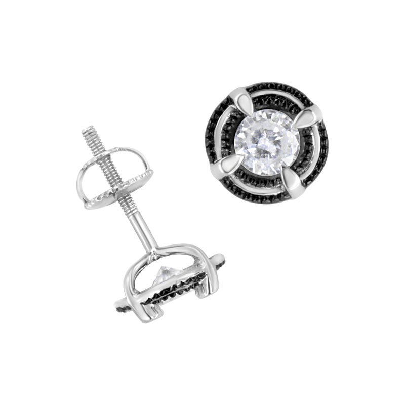 Bids.com Black Rhodium Plated .925 Sterling Silver Round 1-1/2 cttw Diamond Double Halo 4-Prong Solitaire Milgrain Stud Earrings (H-I Color, I2-I3 Clarity) Earrings White Smoke White.Sterling Silver / 1.5,White.Sterling Silver / 1,White.Sterling Silver / 0.5