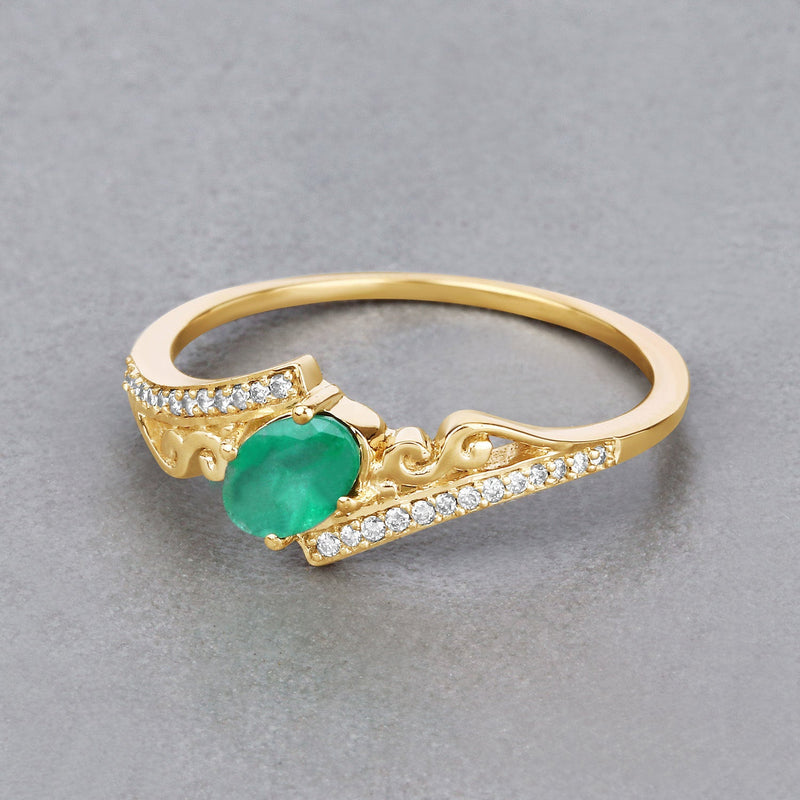 Bids.com 0.51 Carat Genuine Zambian Emerald and White Diamond 14K Yellow Gold Ring Rings Dark Gray size 6.00,size 7.00,size 8.00,size 5.00,size 9.00