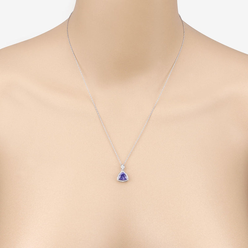 Bids.com 1.71 Carat Genuine Tanzanite and White Diamond 14K White Gold Pendant Pendants Wheat
