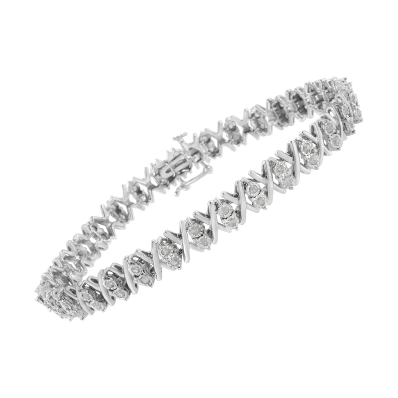 Bids.com .925 Sterling Silver 1.0 Cttw Diamond Miracle-Set X-Link 7" Tennis Bracelet (I-J Color, I3 Clarity) Bracelets White Smoke White.Sterling Silver / 7