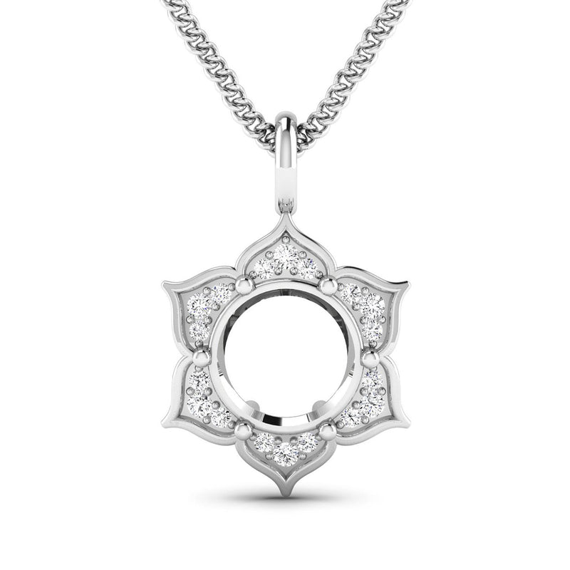 Bids.com 0.14 Carat Genuine White Diamond 14K White Gold Semi Mount Pendant - holds 8.00mm Round Gemstone Pendants White Smoke