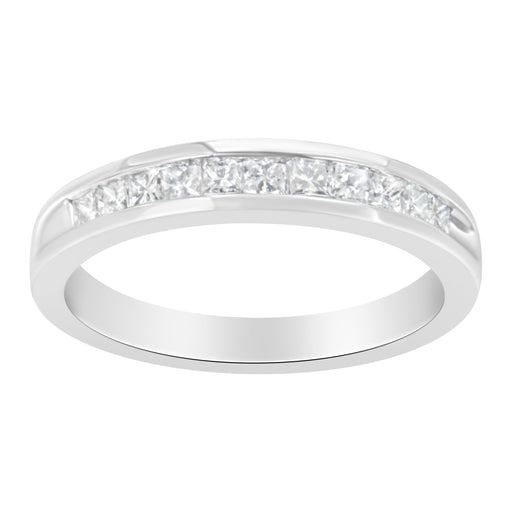 Bids.com .925 Sterling Silver 1/2 Cttw Princess-Cut Diamond Channel-Set Half-Eternity Wedding or Anniversary Band Ring (H-I Color, I2 Clarity) - Size 6 Rings White Smoke 7 / White.Sterling Silver,8 / White.Sterling Silver,6 / White.Sterling Silver