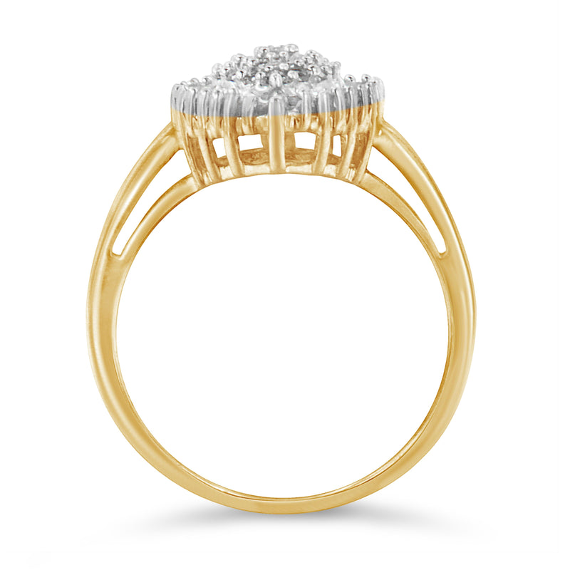 Bids.com 10K Yellow Gold 1/2 Cttw Round & Baguette Cut Diamond Pear Shaped Domed PavÃ© Cluster with Halo Cocktail Ring (J-K Color, I1-I2 Clarity) - Size 4-1/4 Rings White Smoke 9 / Yellow.Gold,8 / Yellow.Gold,7.25 / Yellow.Gold,7 / Yellow.Gold,6.5 / Yellow.Gold,6 / Yellow.Gold,4.25 / Yellow.Gold,7.5 / Yellow.Gold