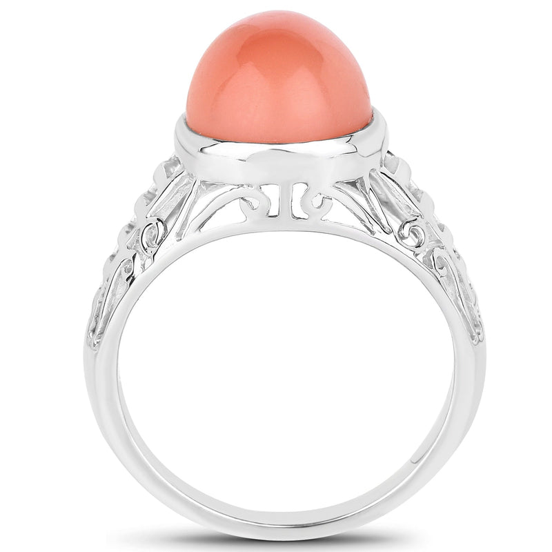 Bids.com 6.00 Carat Genuine Peach Moonstone .925 Sterling Silver Ring Rings White Smoke size 7.00,size 8.00,size 9.00,size 6.00