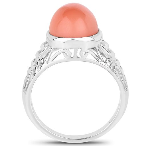 Bids.com 6.00 Carat Genuine Peach Moonstone .925 Sterling Silver Ring Rings White Smoke size 7.00,size 8.00,size 9.00,size 6.00