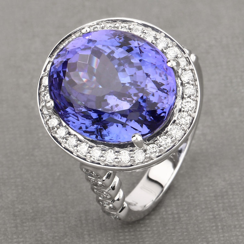 Bids.com 18.50 Carat Genuine Tanzanite and White Diamond 18K White Gold Ring Rings Light Slate Gray size 8.00,size 6.00,size 7.00