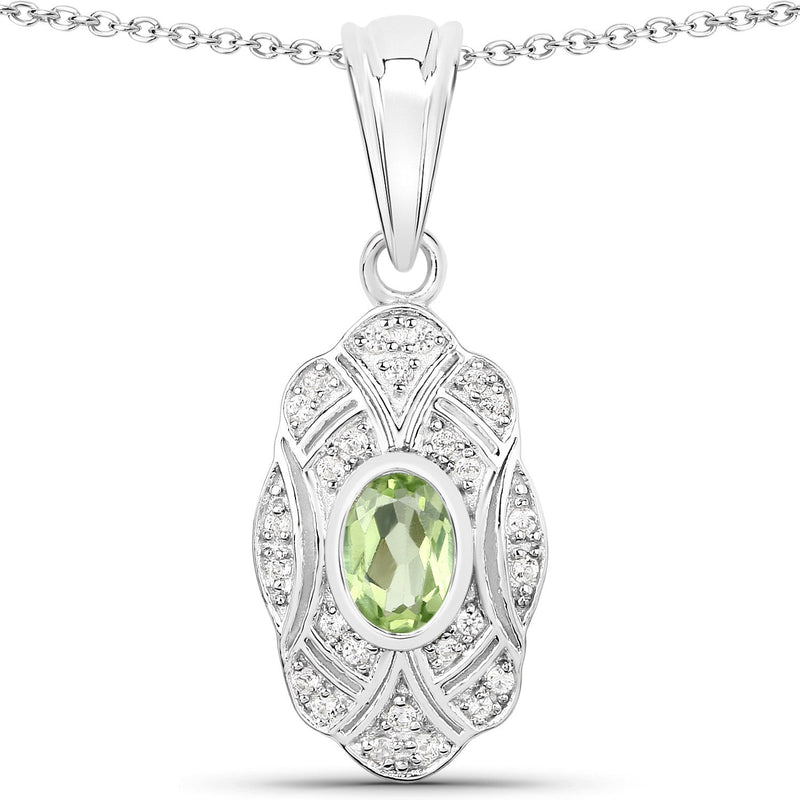 Bids.com 0.55 Carat Genuine Peridot and White Topaz .925 Sterling Silver Pendant Pendants White Smoke