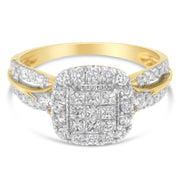 Bids.com 10K Yellow Gold 1.0 Cttw Diamond Composite Cushion-Shape Halo 3-Band-Look Engagement Ring (H-I Color, SI1-SI2 Clarity) - Size 6-1/4 Rings White Smoke 7.25 / Yellow.Gold,6.75 / Yellow.Gold,6.5 / Yellow.Gold,6.25 / Yellow.Gold,7 / Yellow.Gold,7.5 / Yellow.Gold