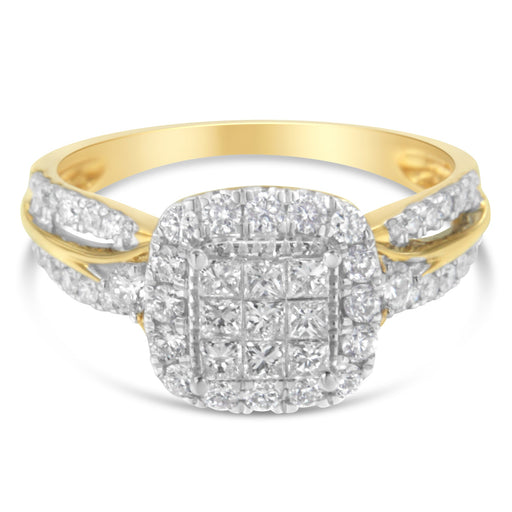 Bids.com 10K Yellow Gold 1.0 Cttw Diamond Composite Cushion-Shape Halo 3-Band-Look Engagement Ring (H-I Color, SI1-SI2 Clarity) - Size 6-1/4 Rings White Smoke 7.25 / Yellow.Gold,6.75 / Yellow.Gold,6.5 / Yellow.Gold,6.25 / Yellow.Gold,7 / Yellow.Gold,7.5 / Yellow.Gold