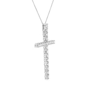 Bids.com .925 Sterling Silver 4.0 Cttw Diamond 2-1/4" Cross Pendant with Box Chain Necklace (I-J Color, I1-I2 Clarity) - 18" Necklaces White Smoke White.Sterling Silver / 18