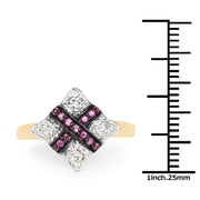Bids.com 14K Yellow Gold Plated 0.57 Carat Genuine Ruby and White Cubic Zirconia .925 Sterling Silver Ring Rings White Smoke size 8.00,size 6.00,size 7.00,size 9.00
