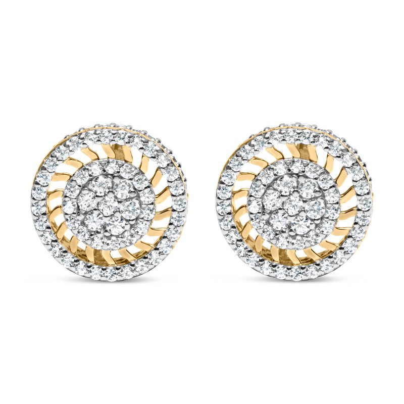 Bids.com 10K Yellow Gold 1.00 Cttw Diamond Halo Radiant Sunburst Stud Earrings (I-J Color, I2-I3 Clarity) Earrings White Smoke Yellow.Gold / 0.97