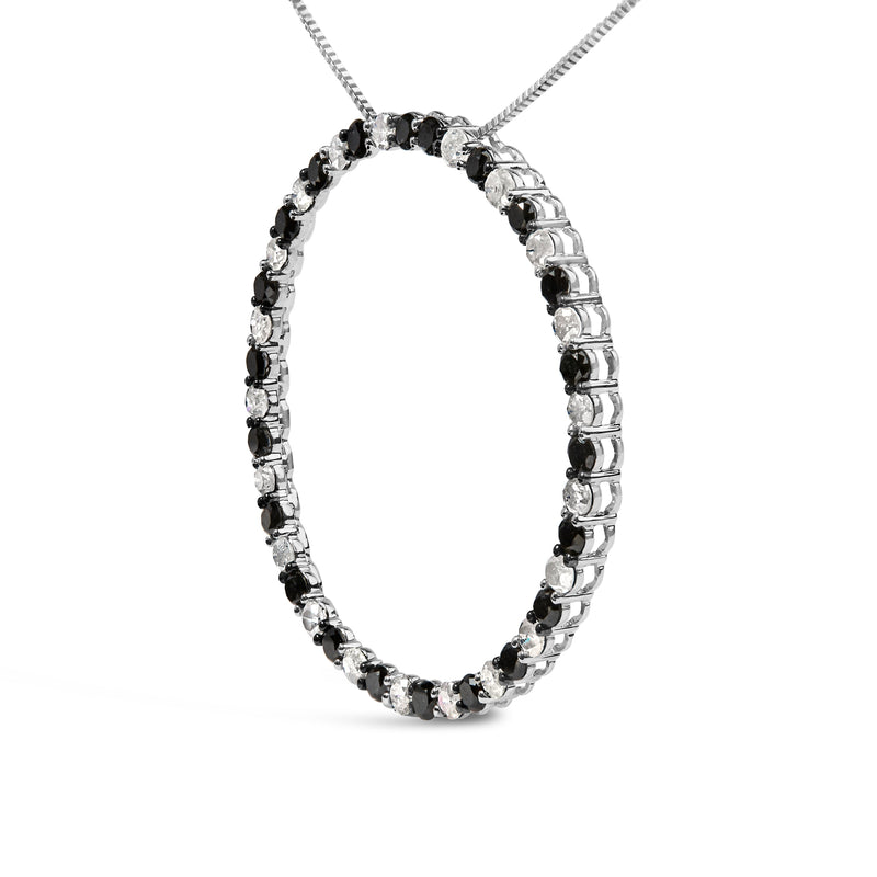 Bids.com .925 Sterling Silver 3.0 Cttw Alternating Black and White Diamond Open Hoop Circle Pendant Necklace (H-I Color, I3 Clarity) - 18" Inches Necklaces White Smoke White.Sterling Silver / 18