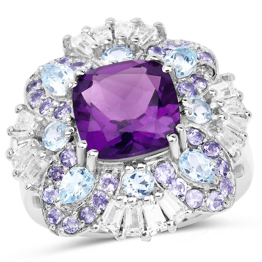 Bids.com 8.38 Carat Genuine Multi Stones .925 Sterling Silver Ring Rings White Smoke size 6.00,size 7.50,size 7.00,size 8.00,size 9.00