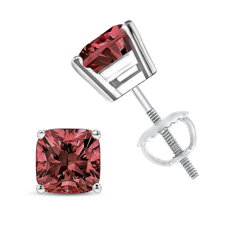 Bids.com 14K White Gold 1 1/2 Cttw Lab Grown Pink Cushion 4-Prong Set Classic Diamond Solitaire Stud Earrings (Pink Color, VS1-VS2 Clarity) Earrings White Smoke White.Gold / 0.5