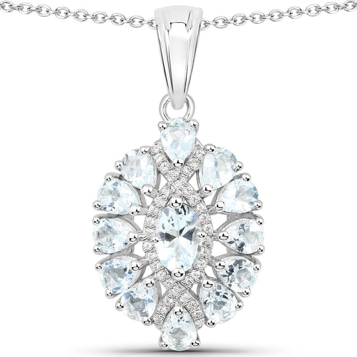 Bids.com 1.89 Carat Genuine Aquamarine and White Topaz .925 Sterling Silver Pendant Pendants White Smoke