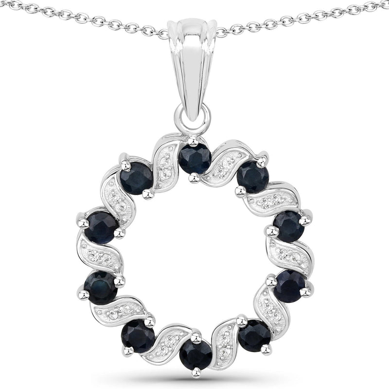 Bids.com 1.30 Carat Genuine Blue Sapphire and White Topaz .925 Sterling Silver Pendant Pendants White Smoke