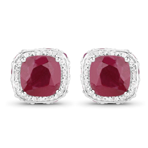 Bids.com 6.12 Carat Dyed Ruby, Ruby and White Topaz .925 Sterling Silver Earrings Earrings White Smoke
