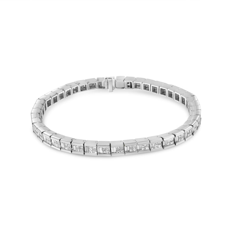 Bids.com 14K White Gold 4 3/8 Cttw Alternating Invisible Set Princess and Baguette Diamond Tennis Bracelet (G-H Color, VS1-VS2 Clarity) - Size 7" Bracelets White Smoke White.Gold / 7