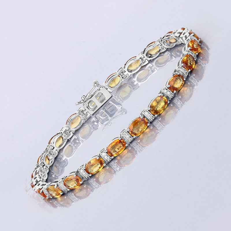 Bids.com 12.33 Carat Genuine Orange Sapphire and White Diamond 14K White Gold Bracelet Bracelets Light Gray size 7.00