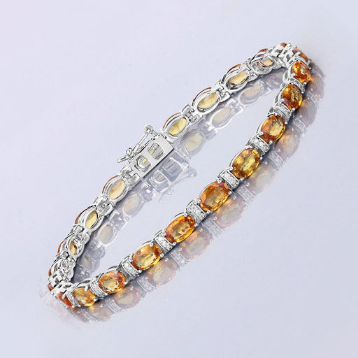Bids.com 12.33 Carat Genuine Orange Sapphire and White Diamond 14K White Gold Bracelet Bracelets Light Gray size 7.00