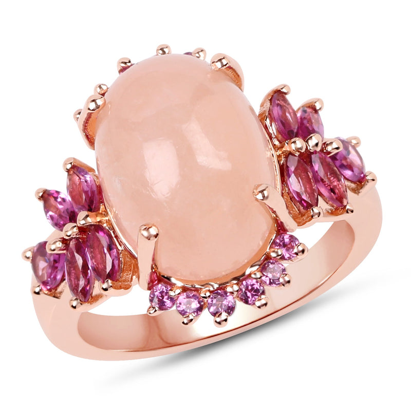 Bids.com 14K Rose Gold Plated 9.13 Carat Genuine Morganite and Rhodolite .925 Sterling Silver Ring Rings White Smoke size 6.00,size 7.00,size 8.00,size 9.00