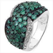 Bids.com 2.28 Carat Genuine Emerald & White Topaz .925 Sterling Silver Ring Rings White Smoke size 7.00,size 6.00,size 8.00,size 9.00