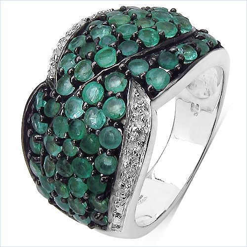 Bids.com 2.28 Carat Genuine Emerald & White Topaz .925 Sterling Silver Ring Rings White Smoke size 7.00,size 6.00,size 8.00,size 9.00
