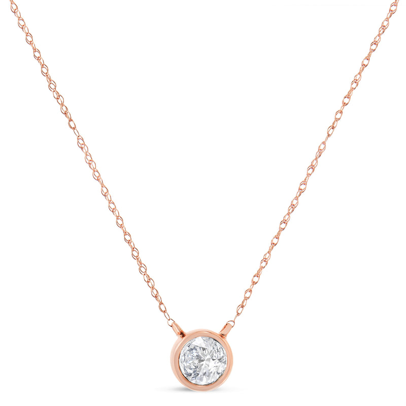 Bids.com AGS Certified 10K Rose Gold 1/5 Cttw Bezel Set Round Diamond Solitaire 16-18" Adjustable Pendant Necklace (H-I Color, VS1-VS2 Clarity) Necklaces White Smoke Rose.Gold / 18