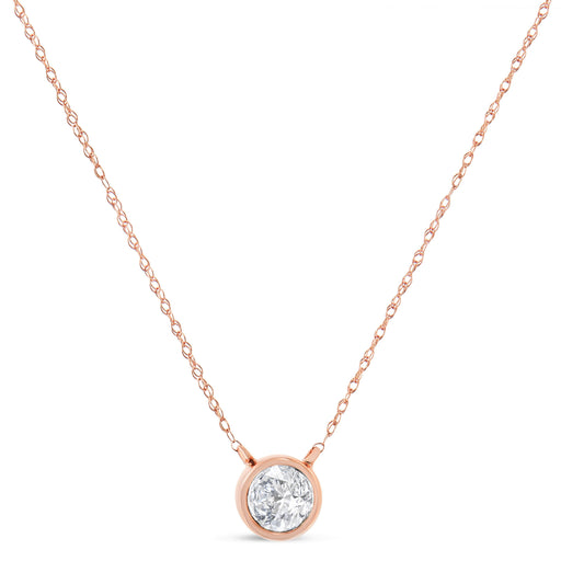 Bids.com AGS Certified 10K Rose Gold 1/5 Cttw Bezel Set Round Diamond Solitaire 16-18" Adjustable Pendant Necklace (H-I Color, VS1-VS2 Clarity) Necklaces White Smoke Rose.Gold / 18