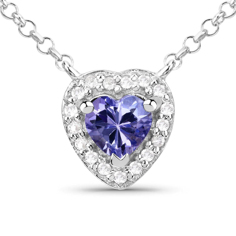 Bids.com 0.55 Carat Genuine Tanzanite and White Topaz .925 Sterling Silver Necklace Necklaces White Smoke