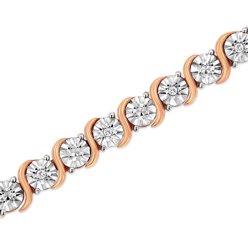 Bids.com 14K Rose Gold Plated .925 Sterling Silver 1/10 Cttw Diamond Round Miracle Plate and "S" Link Tennis Bracelet (I-J Color, I2- I3 Clarity) - 7" Bracelets White Smoke Rose.Sterling Silver / 7,White.Sterling Silver / 7,Yellow.Sterling Silver / 7