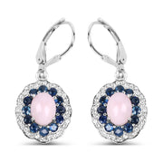 Bids.com 4.00 Carat Genuine Opal Pink, Blue Sapphire and White Topaz .925 Sterling Silver Earrings Earrings White Smoke