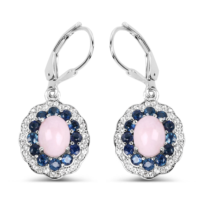 Bids.com 4.00 Carat Genuine Opal Pink, Blue Sapphire and White Topaz .925 Sterling Silver Earrings Earrings White Smoke