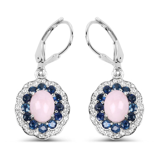 Bids.com 4.00 Carat Genuine Opal Pink, Blue Sapphire and White Topaz .925 Sterling Silver Earrings Earrings White Smoke