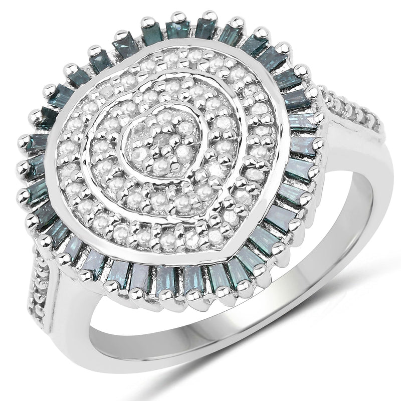 Bids.com 0.74 Carat Genuine White Diamond and Green Diamond .925 Sterling Silver Ring Rings White Smoke size 6.00,size 7.00,size 8.00,size 9.00,size 7.50