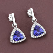 Bids.com 3.86 Carat Genuine Tanzanite and White Diamond 14K White Gold Earrings Earrings Dim Gray