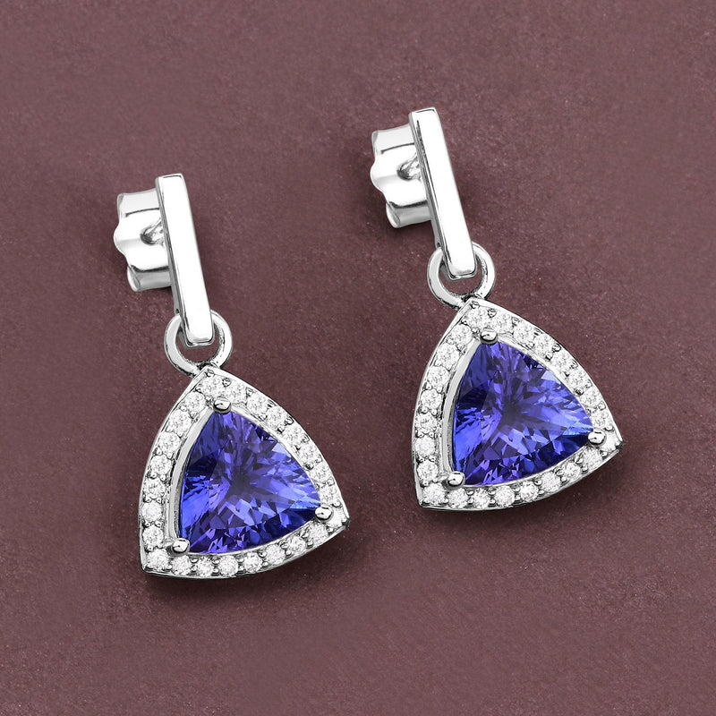 Bids.com 3.86 Carat Genuine Tanzanite and White Diamond 14K White Gold Earrings Earrings Dim Gray