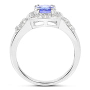Bids.com 1.42 Carat Genuine Tanzanite & White Topaz .925 Sterling Silver Ring Rings White Smoke size 7.00,size 6.00,size 8.00,size 9.00,size 5.00