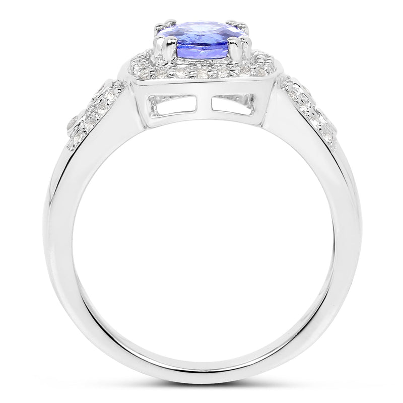 Bids.com 1.42 Carat Genuine Tanzanite & White Topaz .925 Sterling Silver Ring Rings White Smoke size 7.00,size 6.00,size 8.00,size 9.00,size 5.00