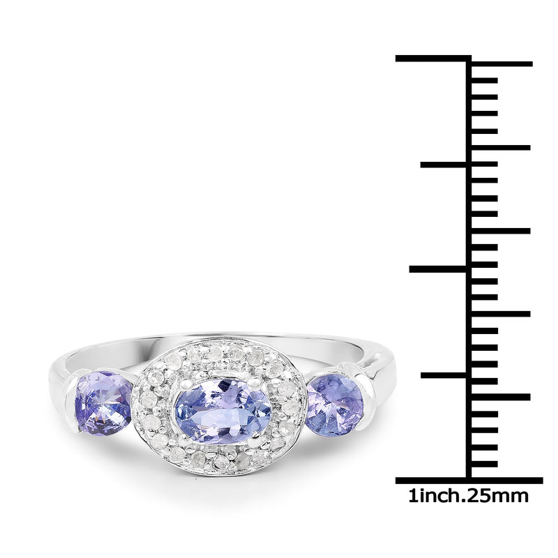 Bids.com 1.00 Carat Genuine Tanzanite and White Topaz .925 Sterling Silver Ring Rings White Smoke size 6.00,size 7.00,size 6.50,size 8.00,size 9.00