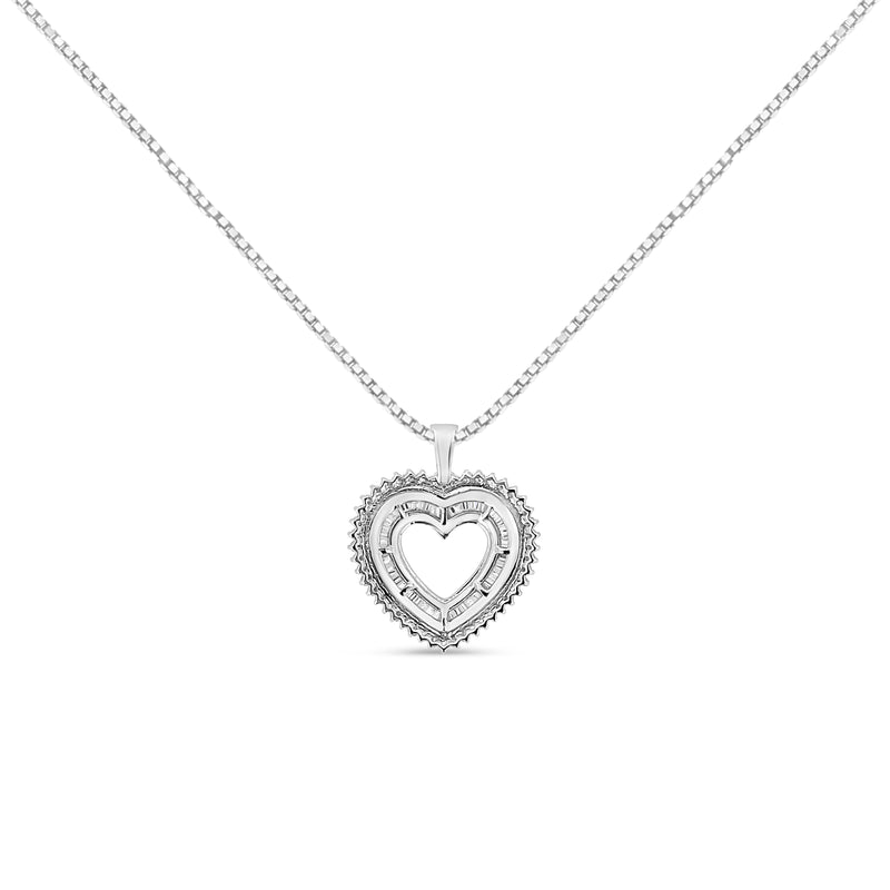 Bids.com .925 Sterling Silver 1.0 Ctw Diamond Shadow Open Heart Halo 18" Pendant Necklace (I-J Color, I1-I2 Clarity) Necklaces White Smoke White.Sterling Silver / 18