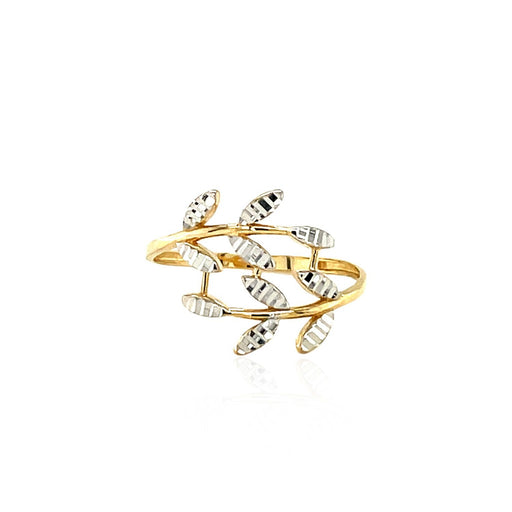 Bids.com 14k Two Tone Gold Crossover Ring with Textured Leaves Rings White Smoke 7 / Two-Tone Gold