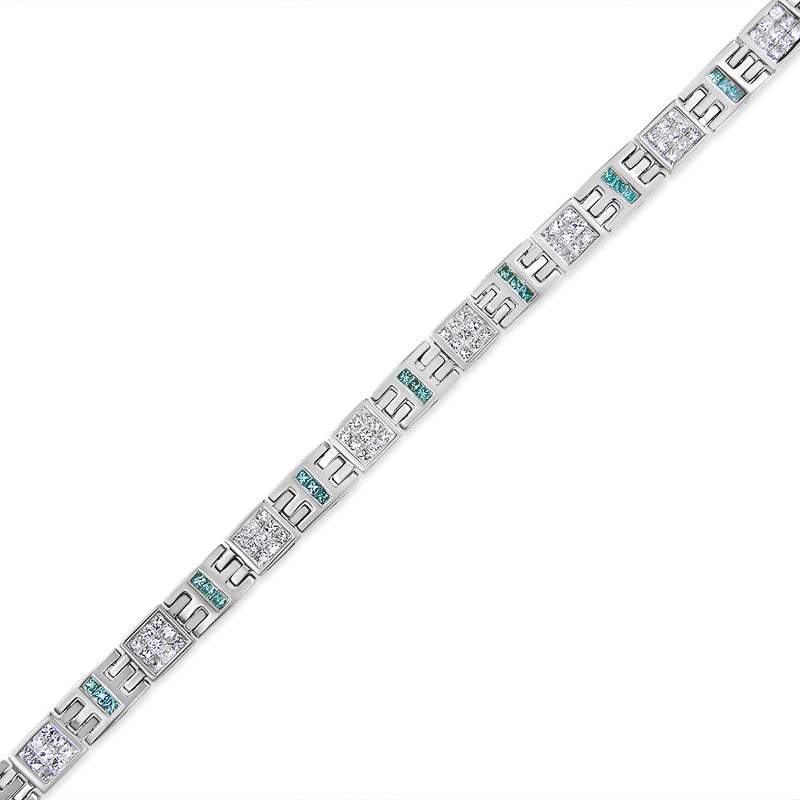 Bids.com 14K White Gold Princess-Cut white and Blue Diamond 3.00 cttw Fashion Link Bracelet (H-I Color, SI1-SI2 Clarity) Bracelets White Smoke White.Gold / 7